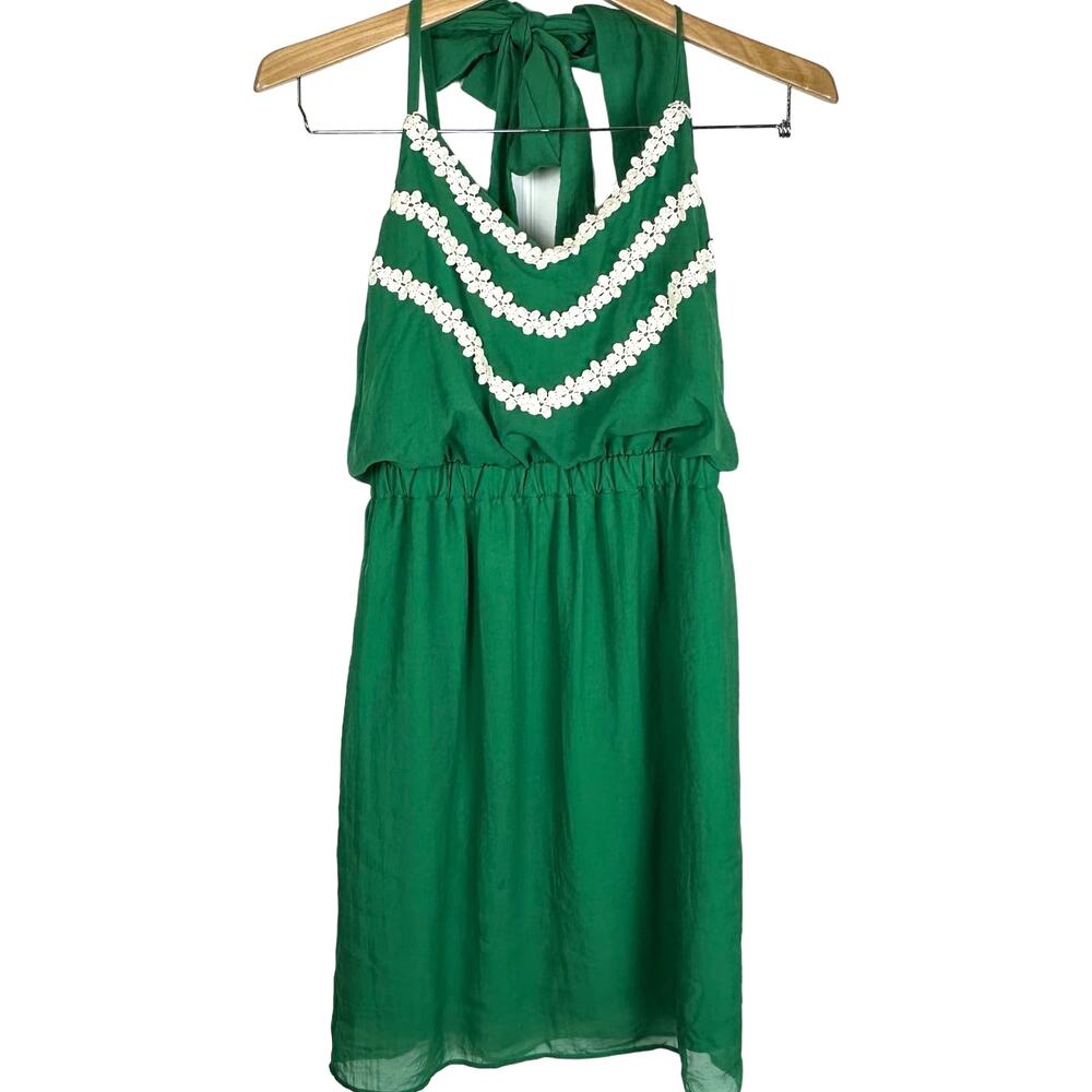Judith March Green Halter Dress with White Accents